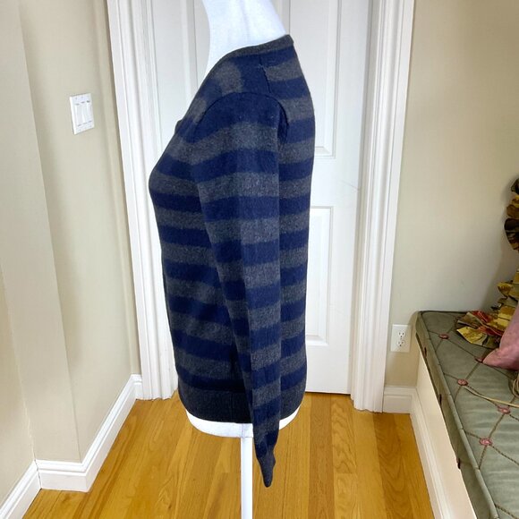 J. Crew Gray and Blue Striped V-Neck Sweater - Picture 2 of 7